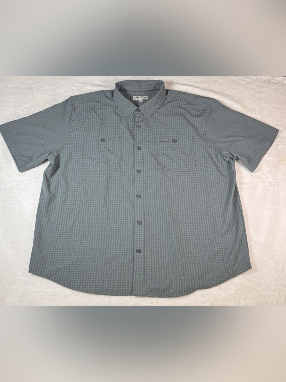 Orvis Men’s Gray Green Plaid Button Up Shirt XXL